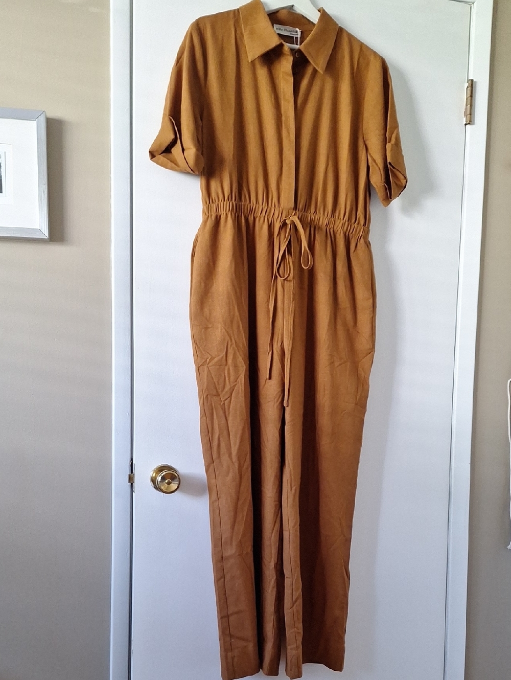 Relaxed Collar Drawstring Jumpsuit in Brown